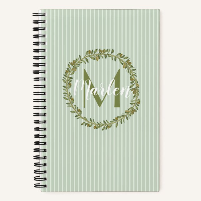 Personalised Olive Wreath Monogram  Notebook (Front)