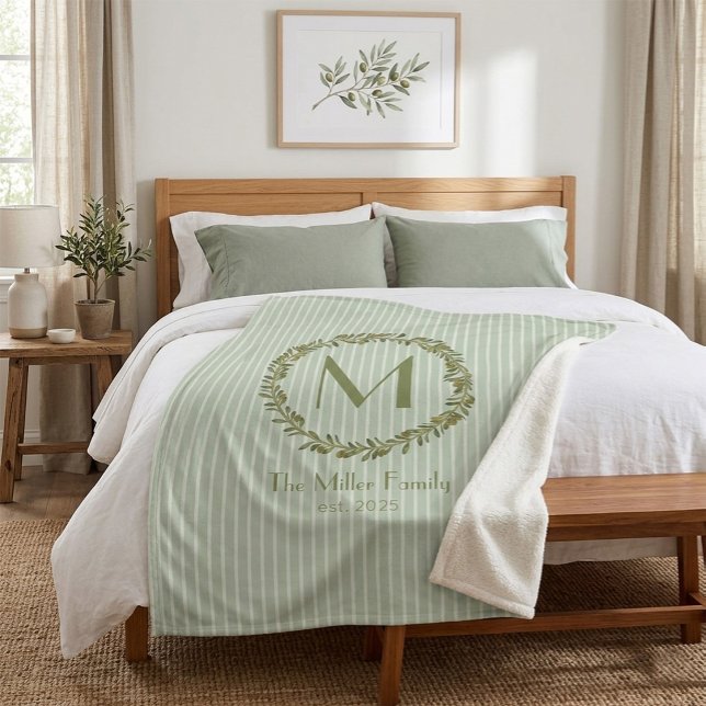 Personalised Olive Wreath Monogram  Sherpa Blanket (Creator Uploaded)
