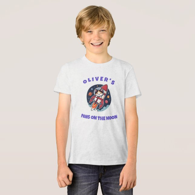 Personalised Oliver's Rocket Cat T-Shirt Tri-Blend Shirt (Front Full)