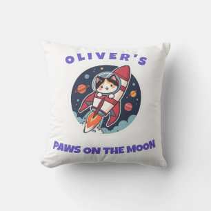 Personalised Oliver's Rocket Cat Throw Pillow