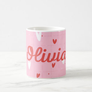 Personalised Olivia Name Pink Hearts Coffee Mug