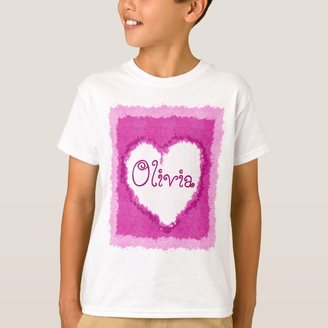 Personalised Olivia Watercolor Heart T-Shirt (Front)