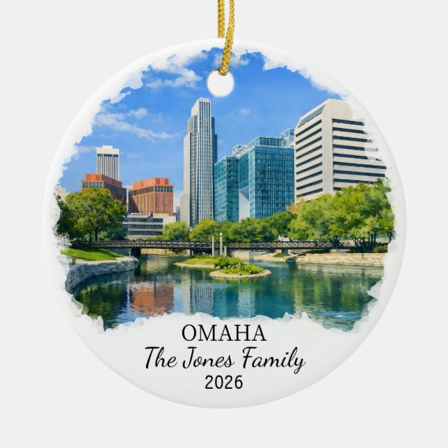 Personalised Omaha Ornament, Custom Nebraska Ceramic Tree Decoration (Front)