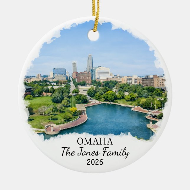 Personalised Omaha Ornament, Custom Nebraska Ceramic Tree Decoration (Front)