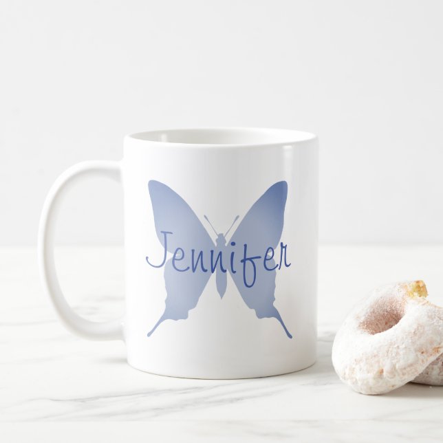 Personalised Ombre Blue Butterfly Coffee Mug (With Donut)