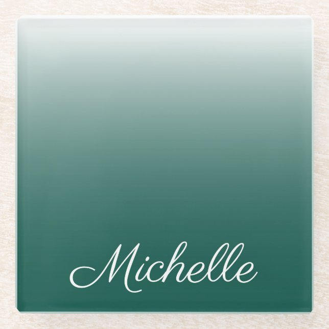 Personalised ombre gradient green glass coaster (Front)