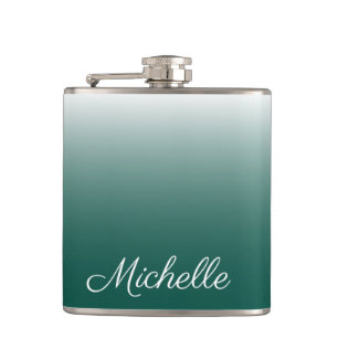 Personalised ombre gradient green hip flask