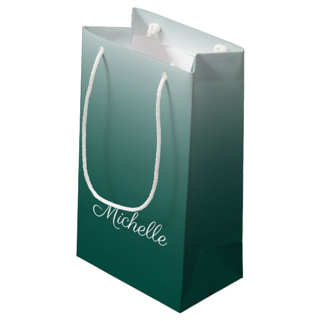 Personalised ombre gradient green small gift bag (Back Angled)