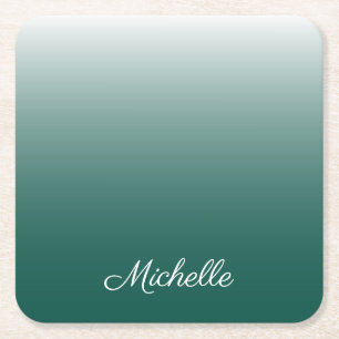 Personalised ombre gradient green square paper coaster