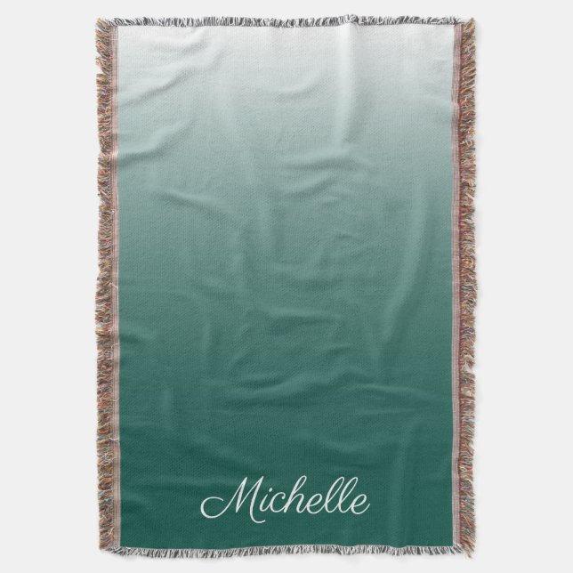 Personalised ombre gradient green throw blanket (Front Vertical)