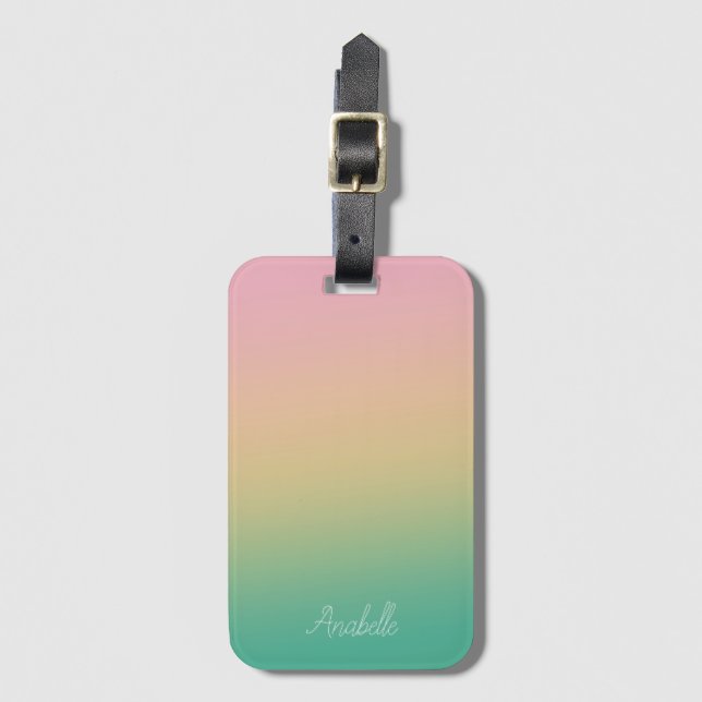 Personalised Ombre Gradient Teal Peach Pink Luggage Tag (Front Vertical)
