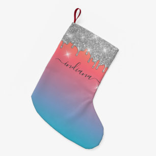 Personalised Ombre Monogram Silver Glitter Holiday Small Christmas Stocking