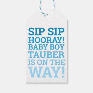 Personalised Ombre Sip Sip Hooray Baby Boy Shower Gift Tags