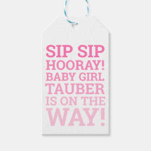 Personalised Ombre Sip Sip Hooray Baby Girl Shower Gift Tags