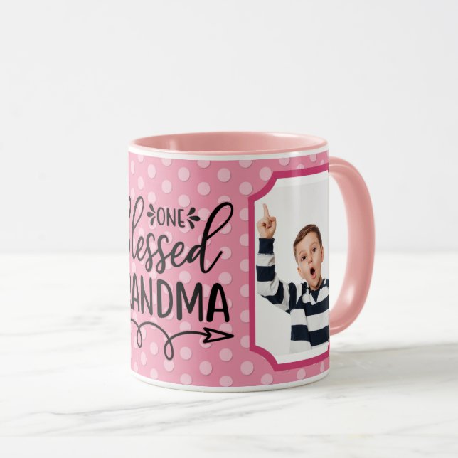 Personalised One Blessed Grandma Pink White Mug (Front Right)