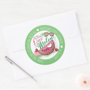 Personalised One In A Melon Birthday Party Classic Round Sticker