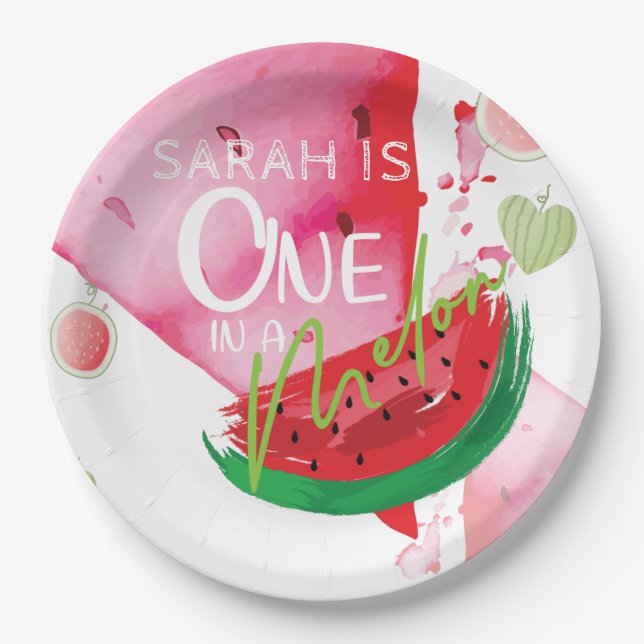 Personalised One In a Melon Cute summer Paper Plate (Front)