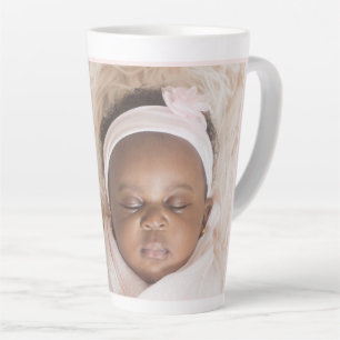 Personalised One Photo Baby Stats Pink & White Latte Mug