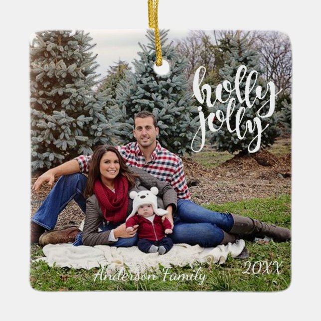 Personalised One Photo Holly Jolly Ornament (Front)
