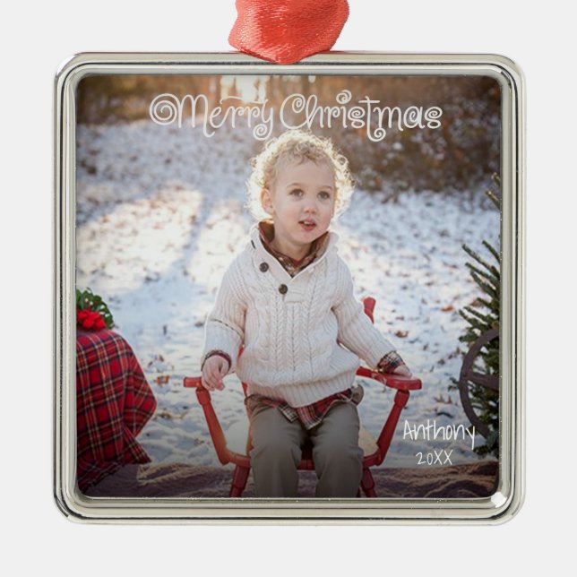 Personalised One Photo Merry Christmas Ornament (Front)