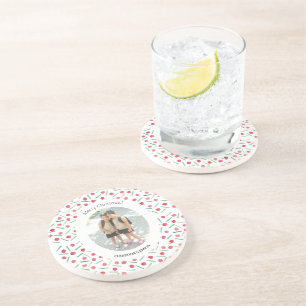 Personalised One Photo Modern Boho Candy Cane Coaster