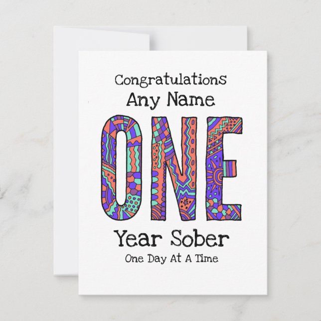 Personalised One year sober AA Anniversary Card (Front)