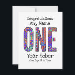 Personalised One year sober AA Anniversary Card<br><div class="desc">One year sober "One day at a time" AA Anniversary Card</div>