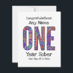 Personalised One year sober AA Anniversary Card<br><div class="desc">One year sober "One day at a time" AA Anniversary Card</div>