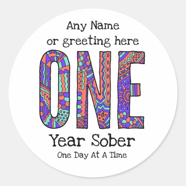 Personalised One year sober AA Anniversary sticker (Front)