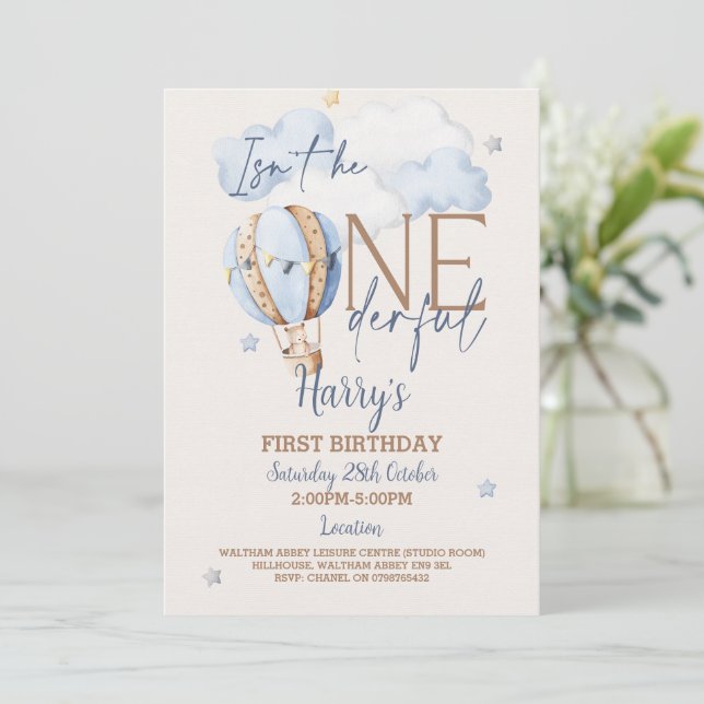 Personalised ONEderful 1st Birthday Invitation (Standing Front)