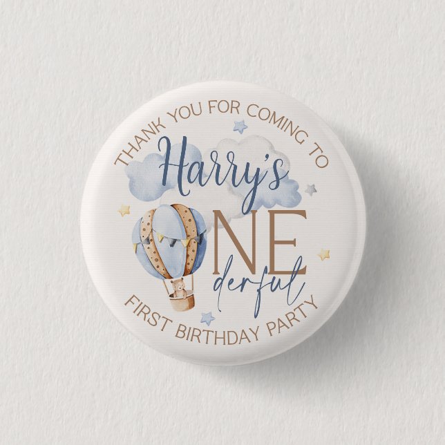 Personalised ONEderful 1st Birthday Party Plates 3 Cm Round Badge (Front)