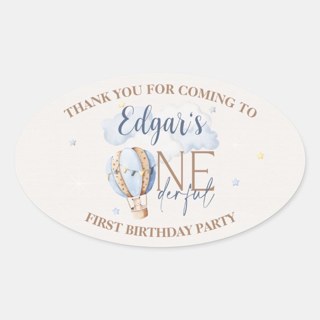 Personalised ONEderful 1st Birthday Party Stickers (Front)