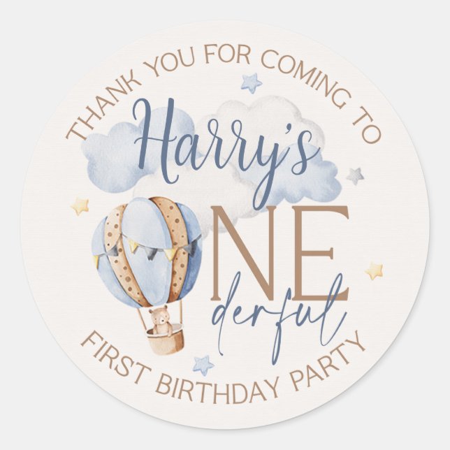 Personalised ONEderful 1st Birthday Party Stickers (Front)