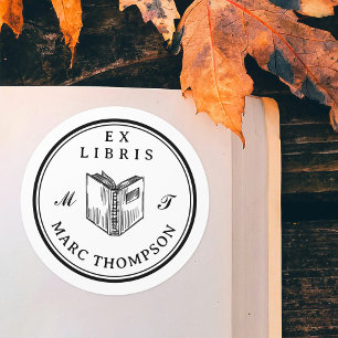 Personalised Open Book Classic Monogram Library Classic Round Sticker