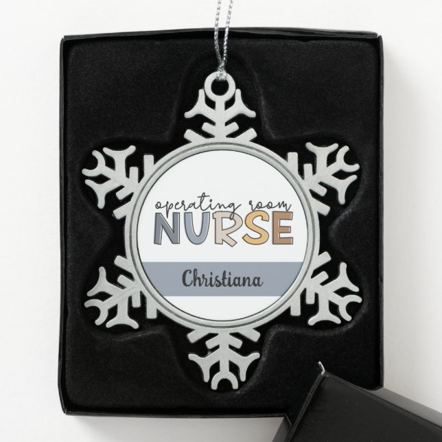 Personalised Operating Room Nurse OR Nurse Snowflake Pewter Christmas Ornament (Box)