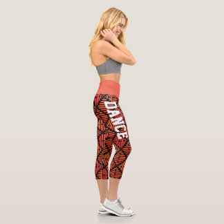 Personalised Orange and Black Geometric Capri Leggings