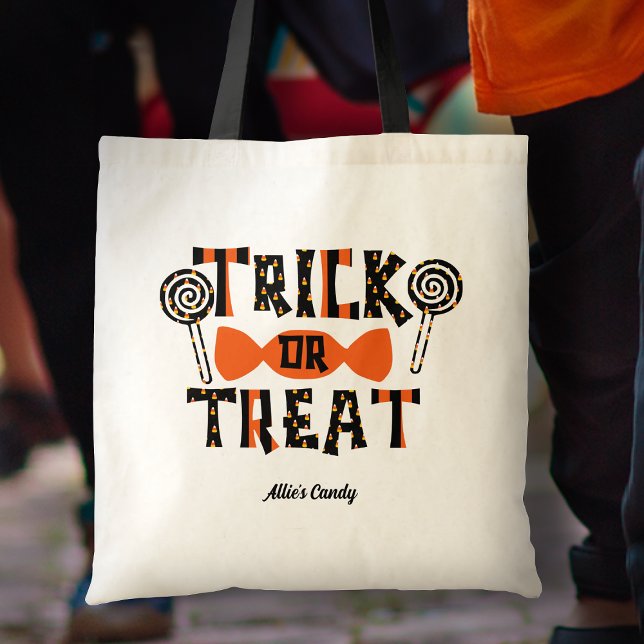 Personalised Orange and Black Trick or Treat Candy Tote Bag (Creator Uploaded)