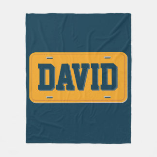 Personalised Orange and Blue License Plate Fleece Blanket