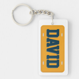 Personalised Orange and Blue License Plate Key Ring