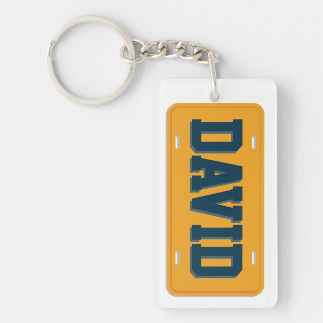Personalised Orange and Blue License Plate Key Ring (Front)