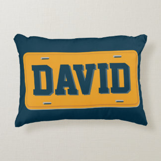 Personalised Orange and Navy Blue License Plate Decorative Cushion