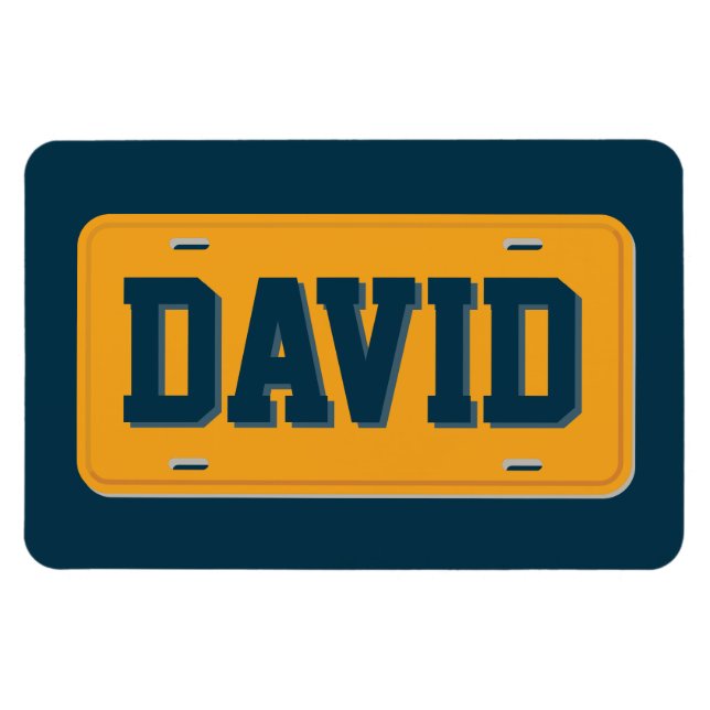 Personalised Orange and Navy Blue License Plate Magnet (Horizontal)
