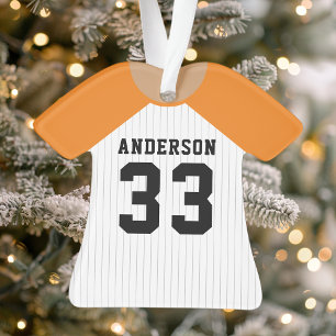 Personalised Orange and White Baseball Jersey Ornament
