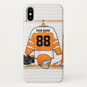 Personalised Orange and White Ice Hockey Jersey iPhone X Case