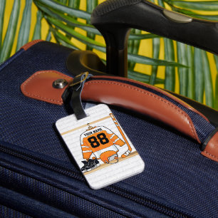 Personalised Orange and White Ice Hockey Jersey Luggage Tag