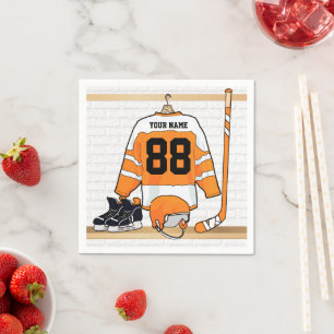 Personalised Orange and White Ice Hockey Jersey Napkin