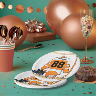 Personalised Orange and White Ice Hockey Jersey Paper Plate