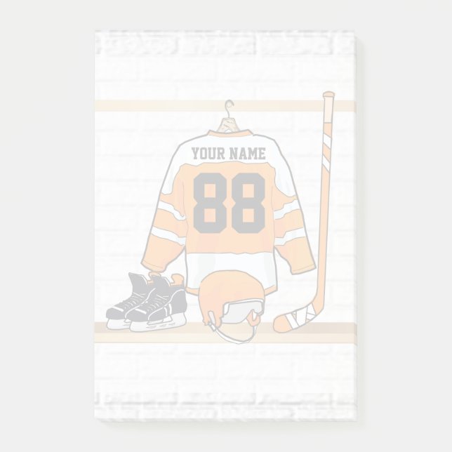 Personalised Orange and White Ice Hockey Jersey Post-it Notes (Front)