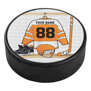 Personalised Orange and White Ice Hockey Jersey Puck