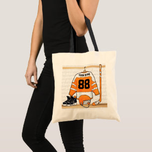 Personalised Orange and White Ice Hockey Jersey Tote Bag